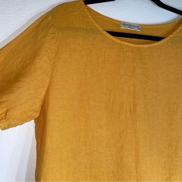 Terzo Millennio L 100% Linen Yellow Short Sleeve Top Lagenlook - Picture 2 of 8
